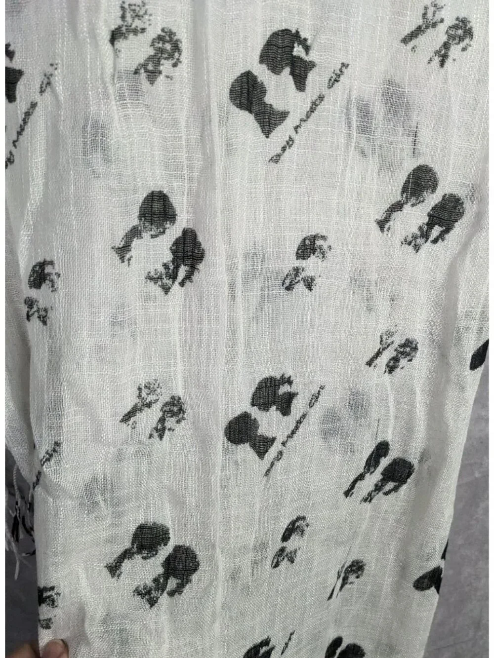 Boy Meets Girl Lightweight White Scarf With Black Silhouette Print & Fringe - Picture 6 of 8